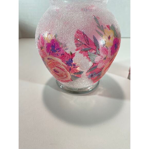 Handmade Frosted Sparkle Pink Rose Decor, Shelf Sitter Vase, Candle Holder - Picture 3 of 9